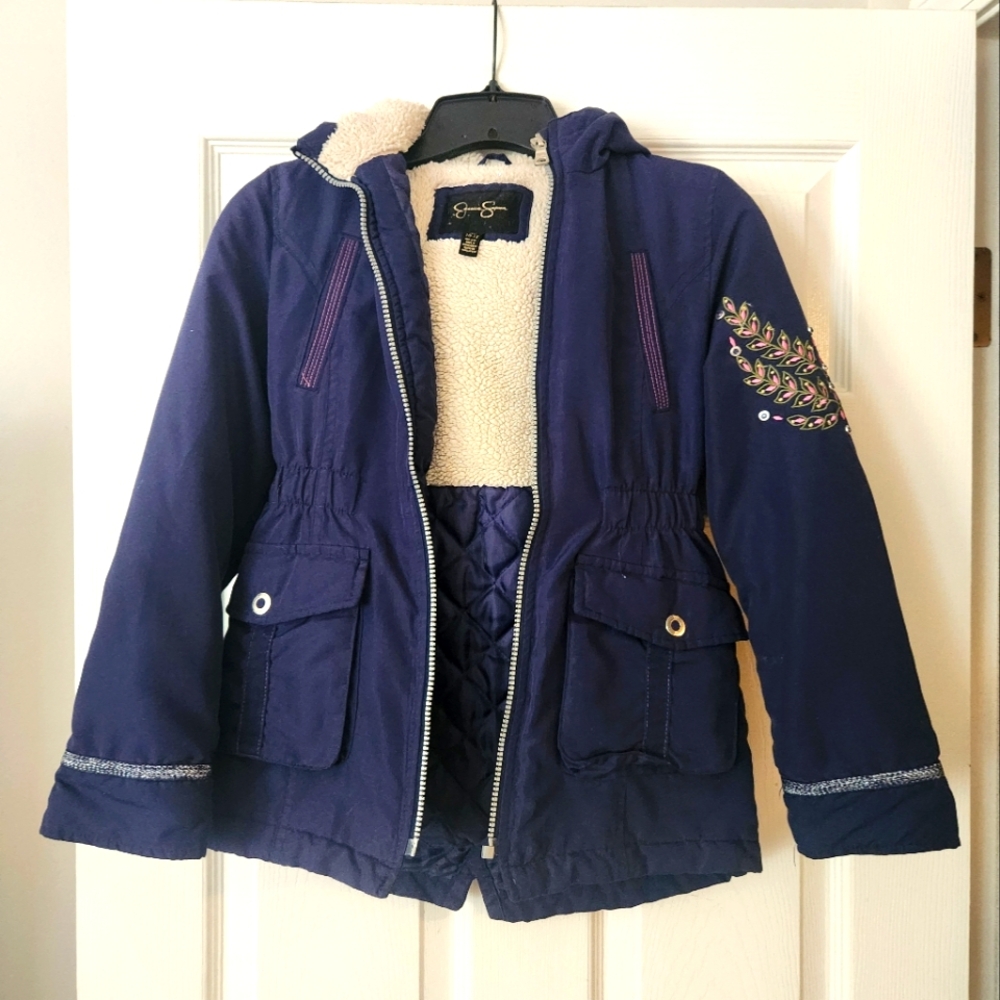 Jessica Simpson Girl's Size M 10-12 Navy Blue Coat with Hood